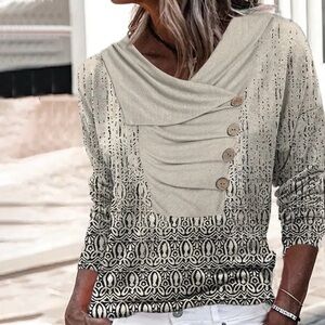 NWT Batik-style Asymmetric Cowl Neck Longsleeve Jersey Top, Women's M